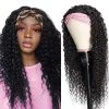 HeadBand Wig Curly Human Hair Wig None Lace Front Wigs for Black Women Deep Wave Machine Made Wigs Natural Color 150% Density
