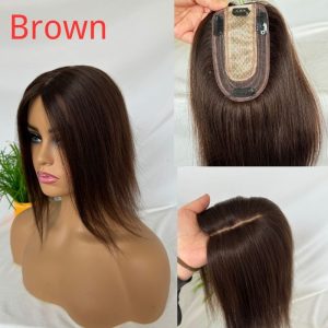 Brown 7x13cm Silk Base Human Hair Topper With Clips In Silk Top 100%  Cambodian Human  HairToupee for Women Hairpiece - Image 13
