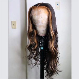 Brazilian Hair Lace Front Natural Wave Blond Streak Highlight Wig