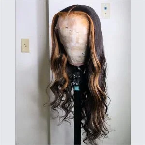 Brazilian Hair Lace Front Natural Wave Blond Streak Highlight Wig
