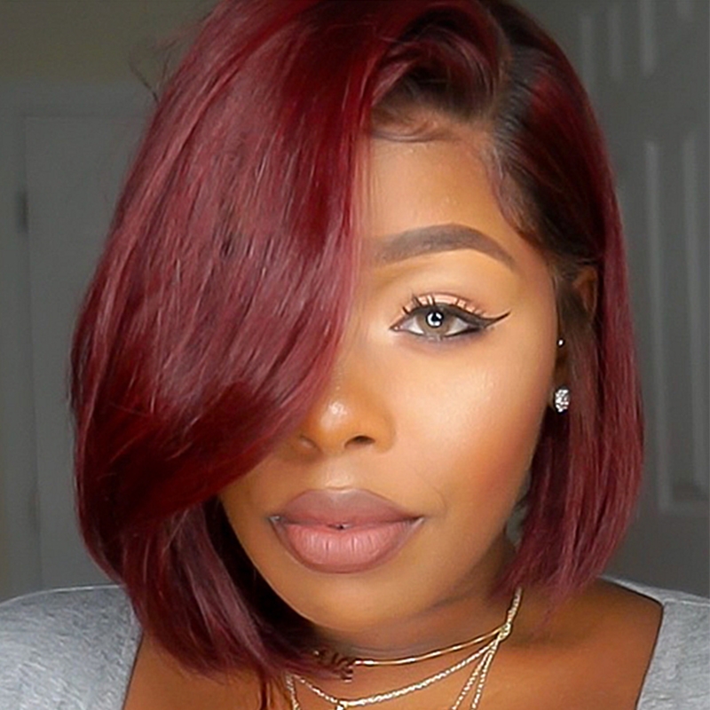 Brazilian Remy Hair Ombre Red #2/99J Bob Lace Wig With Human Hair - Image 2