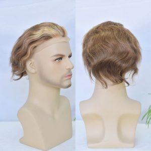 Alternative view of Pwigs Full French Lace Men's Toupee 4 mix 27 mix 613 Color 100% European Human Hair Toupee For Men 8 x10 Inch Lace Mens Wigs Hair System