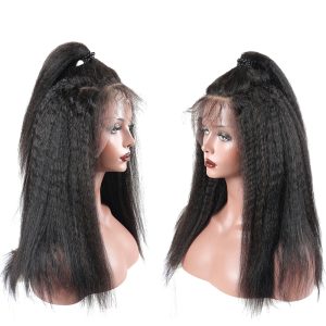 kinky straight Human Hair Lace Front Wig 250% Lace Front Wig human hair middle freestyle part large in stock