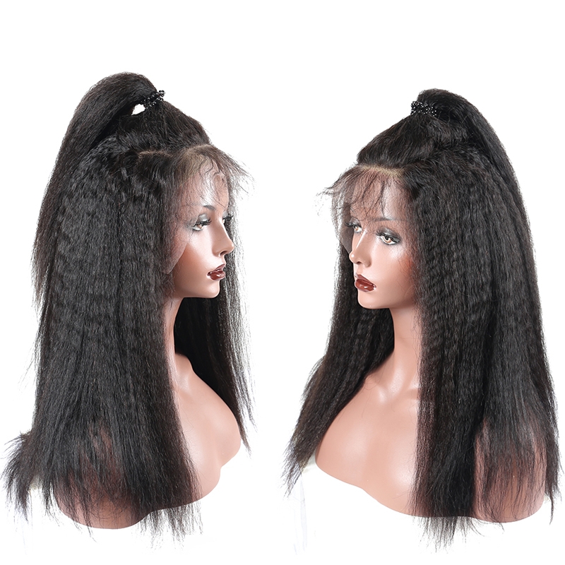 kinky straight Human Hair Lace Front Wig 250% Lace Front Wig human hair middle freestyle part large in stock