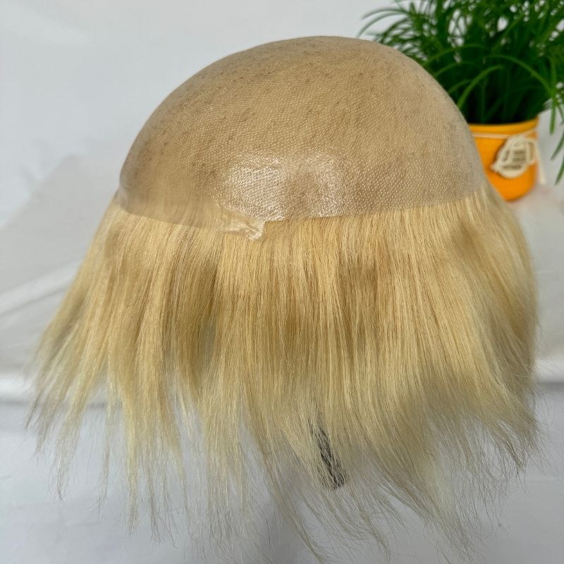 Men Wigs Human Hair Toupee Thin Skin Pu Male Wig Hair Prosthesis Men Toupee Hair 8x10inch Replacement System Remy Hair Pieces 613 Blonde - Image 5