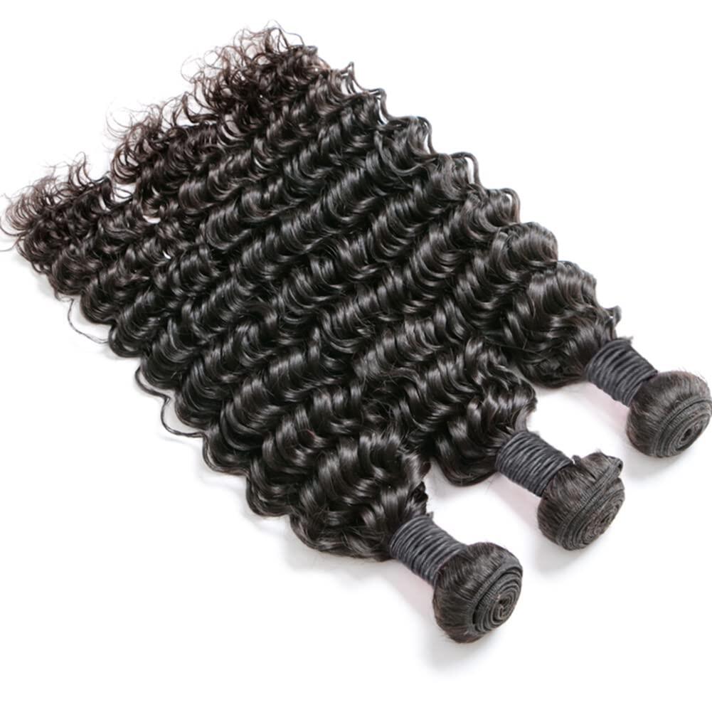 8a Deep Curly Wave 3 Bundles with Lace Frontal Closure 13×4 Ear to Ear Frontal with Bundles Bleached Knots Unprocessed Brazilian Deep Wave Hair - Image 3
