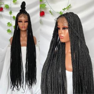 Full Lace Ombre Wigs 36 Inch double Lace Front Box Braided Wigs Knotless Lace Frontal Wig Synthetic Black Hand Braided Cornrow Braids Wigs With Baby Hair - Image 8