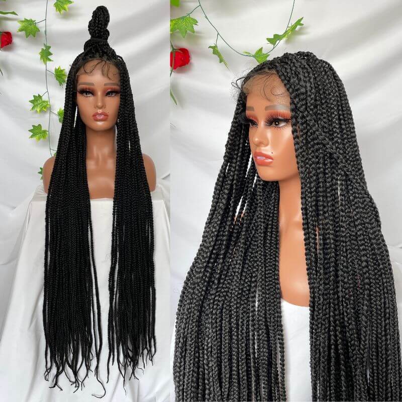 Full Lace Ombre Wigs 36 Inch double Lace Front Box Braided Wigs Knotless Lace Frontal Wig Synthetic Black Hand Braided Cornrow Braids Wigs With Baby Hair - Image 8