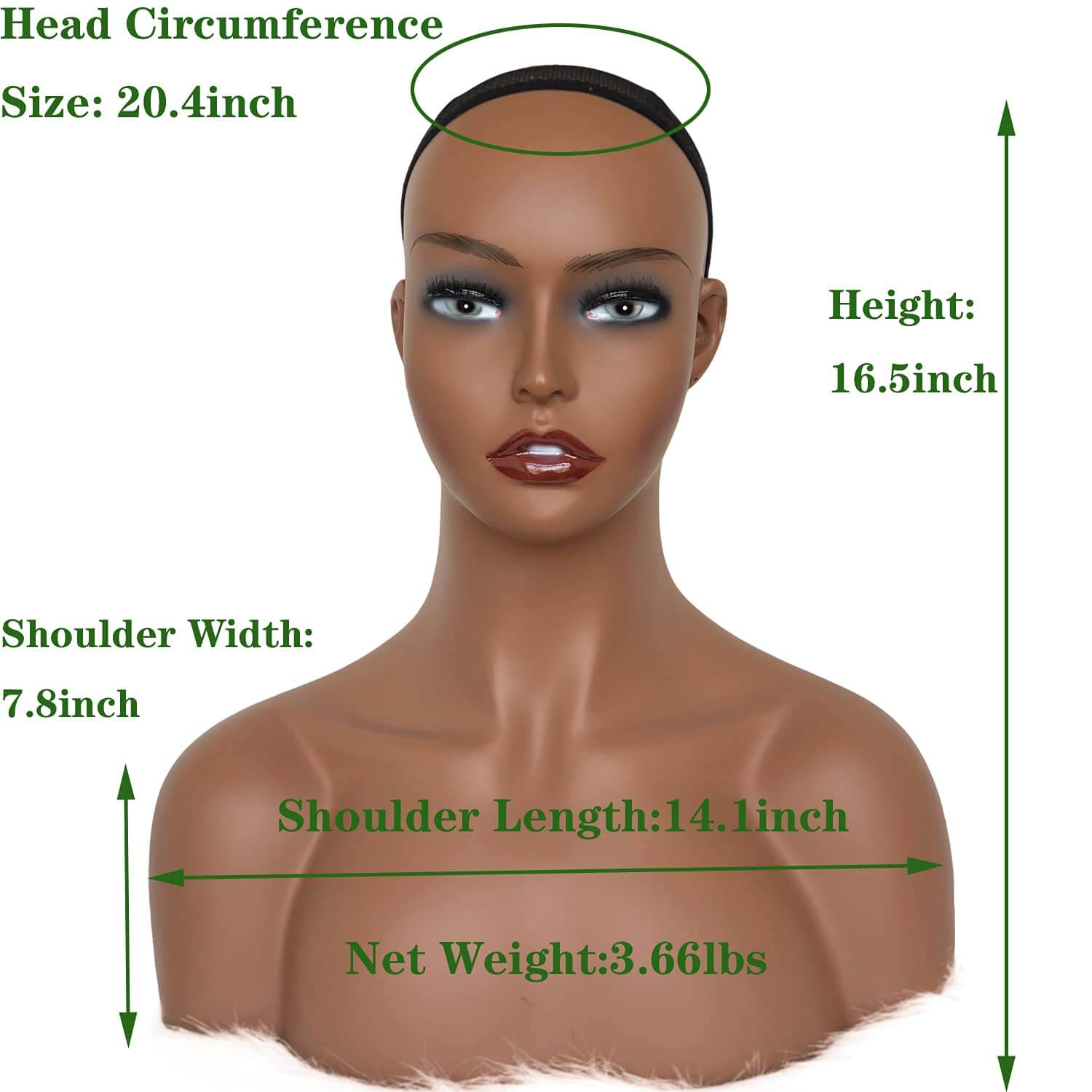 Realistic Female Mannequin Head with Shoulder Manikin PVC Head Bust Wig Head Stand for Wigs Display Making,Styling,Sunglasses,Necklace Earrings - Image 12