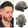 Hairpiece Men'S Toupee Lace front Hair Replacement System Bleach Knot Natural Hairline Hairpiece Thin Skin Black Human Hair Poly Toupee
