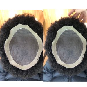 Alternative view of Pwigs African American Wigs Mono Lace with PU Base Mens Hairpiece 150%Density Afro Tight Curly Human Hair Toupee #1B Black 10x8inch