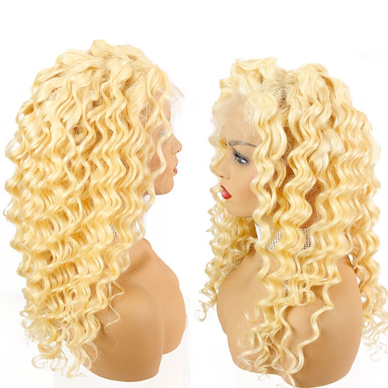 Deep Wave Color #613 Human Hair Lace Wigs Pre Plucked Natural Hair Line Natural Baby Hair Around Brazilian Hair (22inch) - Image 3