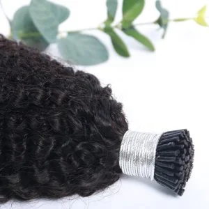 Alternative view of Double Drawn Russian Real Human Hair Micro 4B4C Afro Kinky Curly Virgin Remy I Tip
