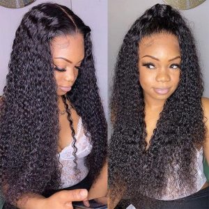 Lace Front Wig Curly Brazilian Human Hair 180% Density Kinky Curly Wigs For Black Women Black Color Kinky Curly 13X4 Lace Front Wig 150% Density Virgin Human Hair Wigs - Image 3