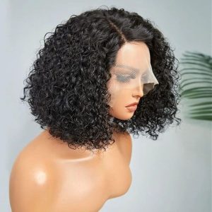 13x4 Lace Front Wig Curly Cambodian Human Hair Wigs 180% Density Kinky Curly Wigs For Black Women Black Color with Baby Hair - Image 2
