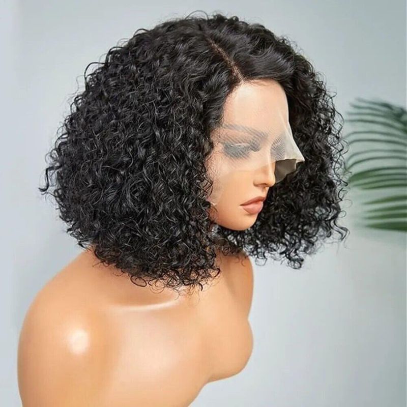 13x4 Lace Front Wig Curly Cambodian Human Hair Wigs 180% Density Kinky Curly Wigs For Black Women Black Color with Baby Hair - Image 2