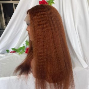 Reddish Brown Colored Italian Yaki Straight Brazilian Human Hair 13X4 Lace Front Wig Pre Plucked 100% Human Hair Wigs For Women - Image 4