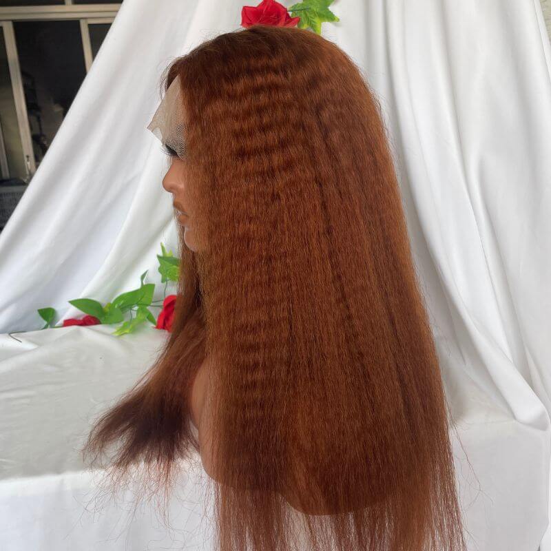 Reddish Brown Colored Italian Yaki Straight Brazilian Human Hair 13X4 Lace Front Wig Pre Plucked 100% Human Hair Wigs For Women - Image 4