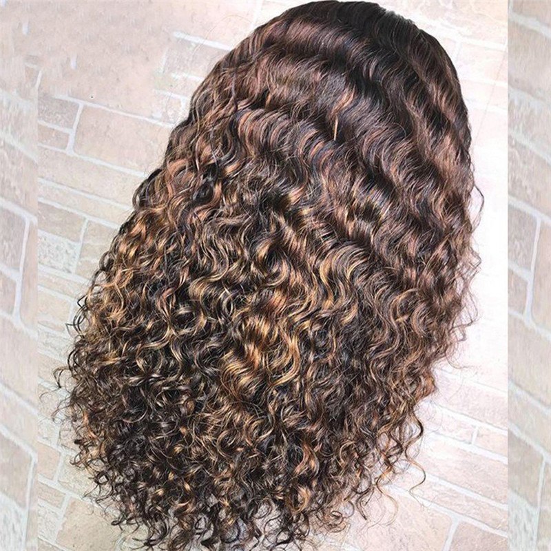 Curly Human Hair Wig Brazilian Highlight Wig Brown Ombre Deep Curly Lace Front Wig 150% Density Curly Wigs For Women Pre Plucked - Image 3