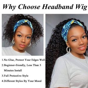 Headband Wig Deep Wave Human Hair Wigs for Black Women Glueless None Lace Front Wigs 150% Density Brazilian Human Hair Wigs Machine Made Headband Wigs - Image 9