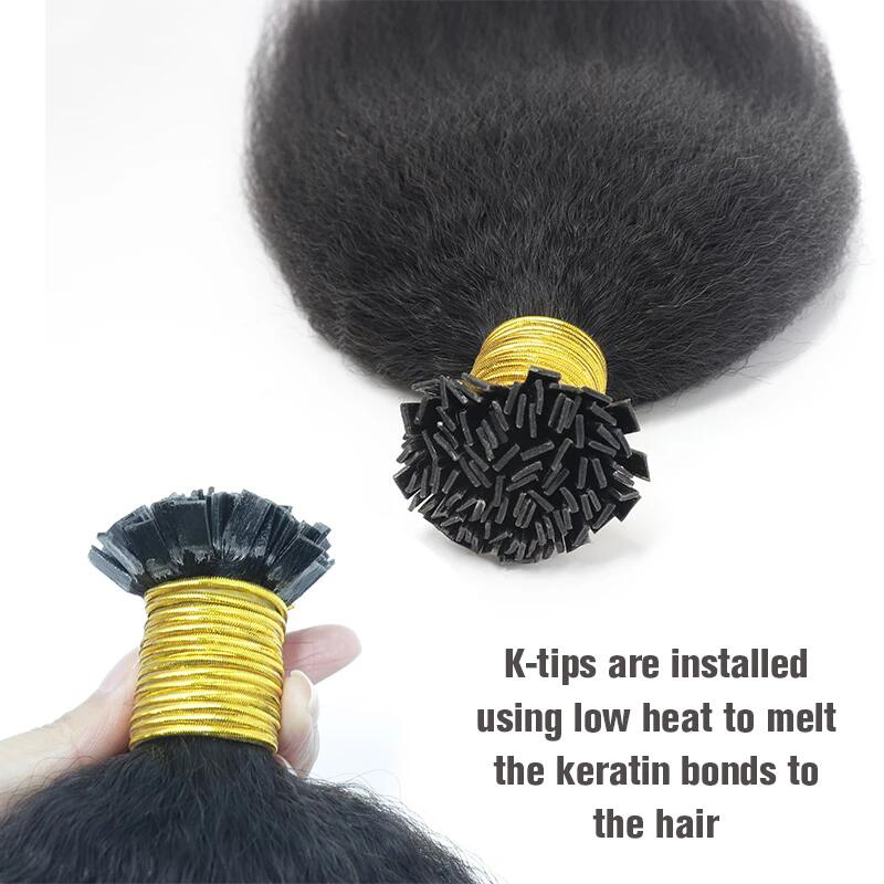 K Tip Hair Extensions Human Hair Kinky Straight Virgin Indian Human Hair Bundles K Flat Fusion Microlinks Hair Extensions For Black Women - Image 4