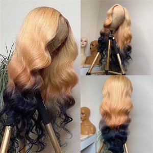 150% Density Body Wave #27 Honey Blonde Dark Blue Colored Human Hair Wigs For Women Brazilian Remy Hair Transparent Lace Wigs - Image 3