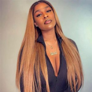 Straight Brown 13x4 Lace Front Wig Honey Blonde Brazilian Remy 1b/27 Ombre Lace Front Human Hair Wigs For Women Bleach Knots - Image 3