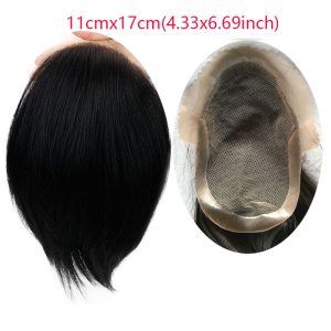Men's Toupee Hairpieces 100%Virgin Human Hair Replacement System Hair Topper Pieces for Men French Lace Net with PU Base Size 4.33x6.69 inch 1B Black - Image 10