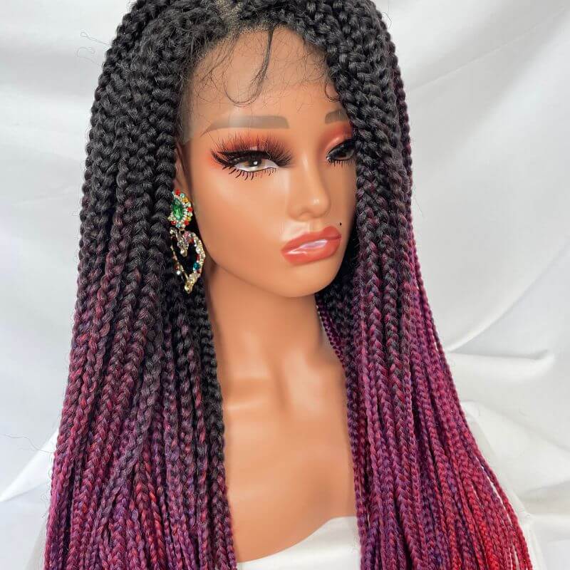 9x6 Lace Ombre Wigs 36 Inch double Lace Front Box Braided Wigs Knotless Lace Frontal Wig Synthetic Black Hand Braided Cornrow Braids Wigs With Baby Hair - Image 10