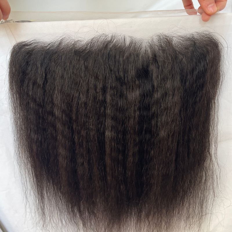 13x6 HD Transparent Human Hair Kinky Straight Lace Frontal with Natural Hairline Ear to Ear Pre-Plucked Full Lace Frontal Closure with Baby Hair Yaki Straight - Image 3