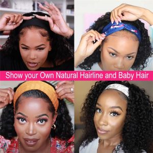 Headband Wig Human Hair Curly Headband Wigs for Black Women 150% Density Brazilian Virgin Human Hair Headband Wig Curly Headband Wig - Image 5