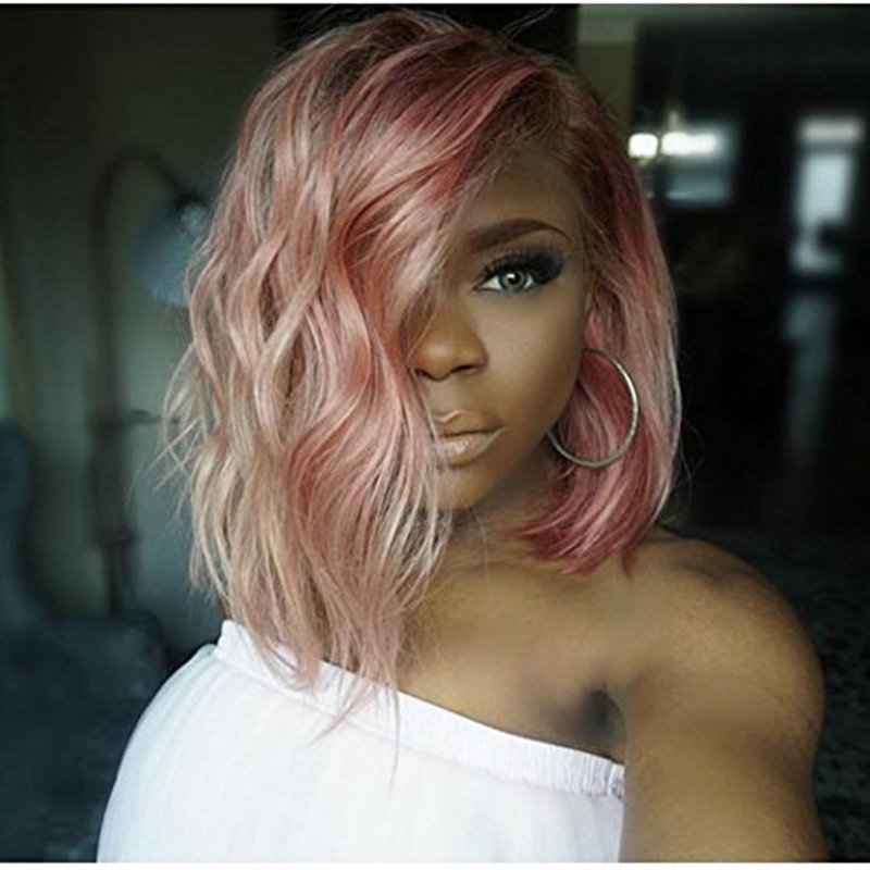 Brazilian 1B / Pink Color Body Wave Human Hair Glueless Hair Wig With Natural Hairline - Image 2