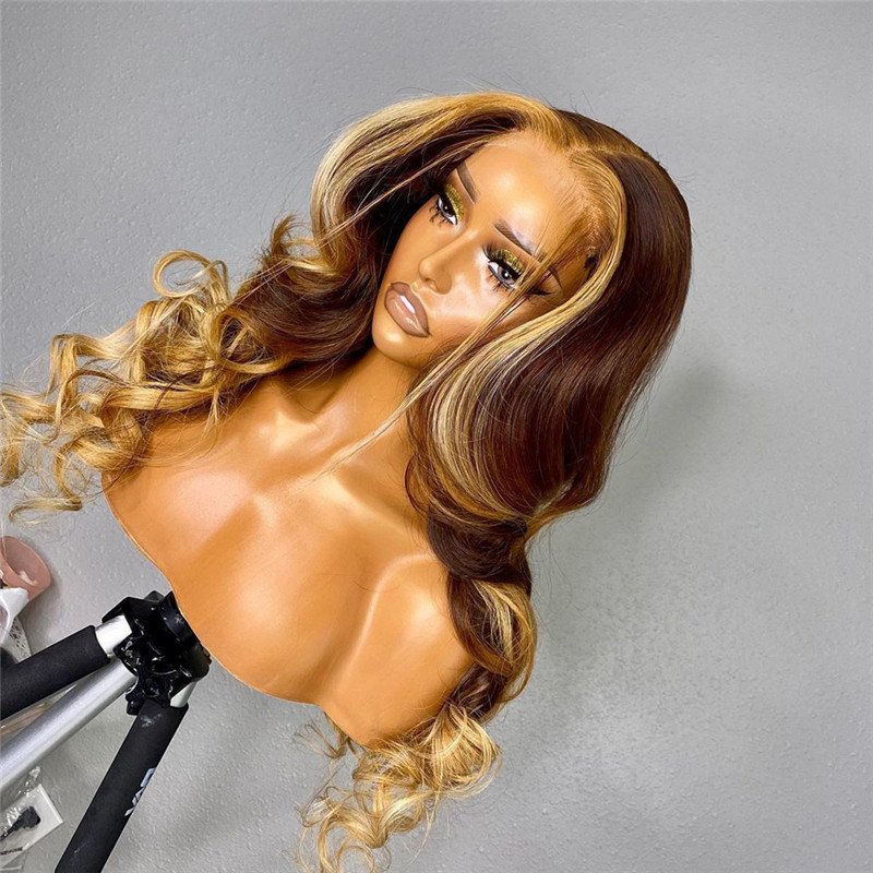 Body Wave #27 Honey Brown Blonde Lace Front Wigs Brazilian Remy Brown Highlight Wig Highlighted Wigs Pre Plucked - Image 2