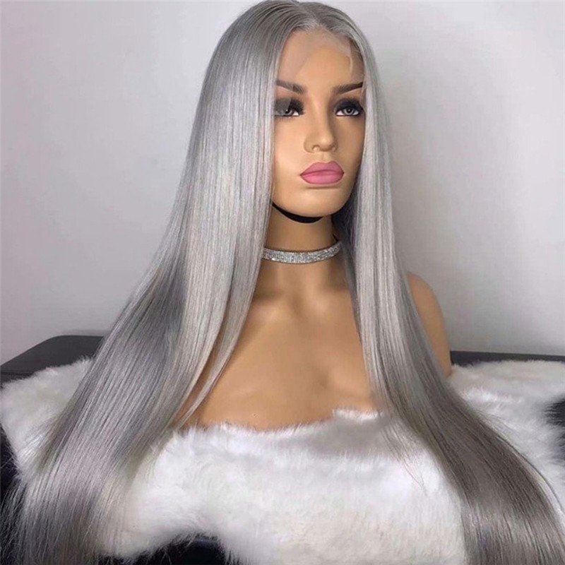 Gray Lace Front Wig Human Hair 150% Straight Grey Human Hair Wig Brazilian Ombre Remy Human Hair Wigs Silver Grey Lace Front Wig - Image 4