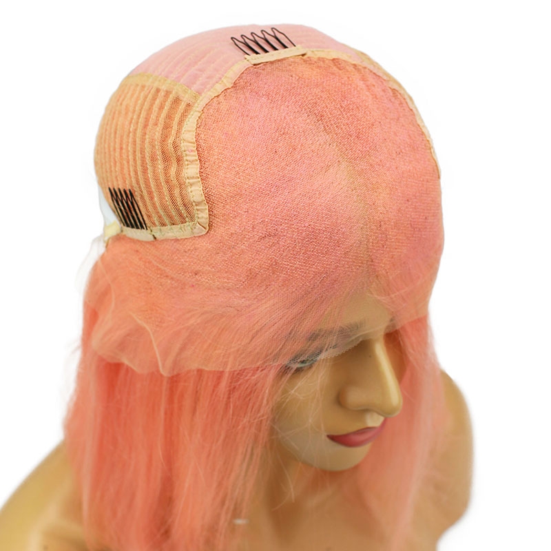 Short Shoulder Bob Lace Front Wigs Brazilian Straight Cut Human Hair Transparent Lace Wigs Pink Color - Image 5
