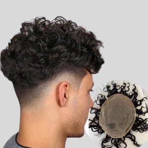 Alternative view of Toupee For Men Full French Lace Hairpiece Replacement System #1B Off Black 10X8 Loose Curly