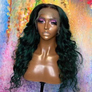 1B Green Colored Human Hair Wigs Brazilian Remy Hair Ombre Lace Front Wig Body Wave Part Lace Wigs For Women Bleached Knots 150% - Image 5