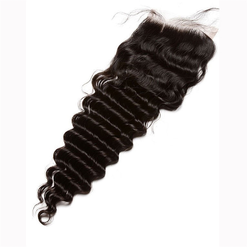 4x4 HD Lace Closure Piece Brazilian Remy Human Hair Deep Wave Free Part Lace Closure 4x4inches Natural Color - Image 4
