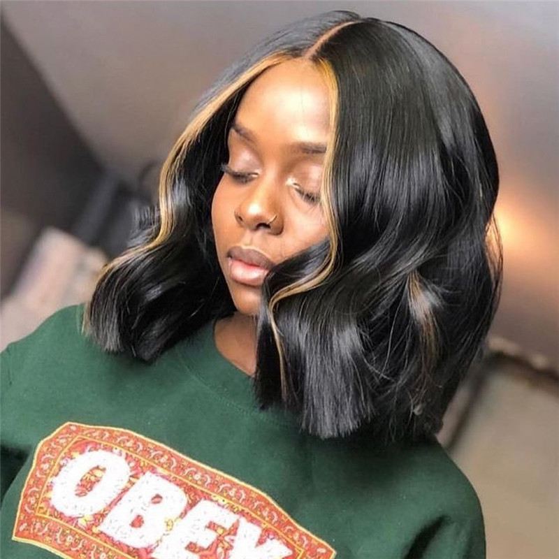 150% Density Wavy Bob Wig Lace Front Human Hair Wigs Brazilian Remy Hair #27 Honey Blonde Highlight Bob Wigs For Women 8-26inch - Image 2