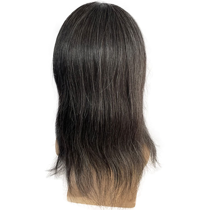 12" Mens Toupee Hair Replacement Systems Swiss Lace Front Natural Hairline Hairpieces Thin Skin PU V-looped 10"x8" Base 1B Black Mixed 20% Grey Synthetic Hair - Image 4