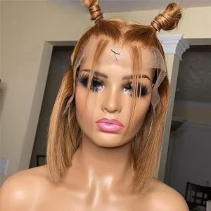 Alternative view of #27 Short Bob Honey Blonde Human Hair Wigs For Women Brazilian Remy Hair 13x4 Bob Lace Front Wigs Pre Plucked
