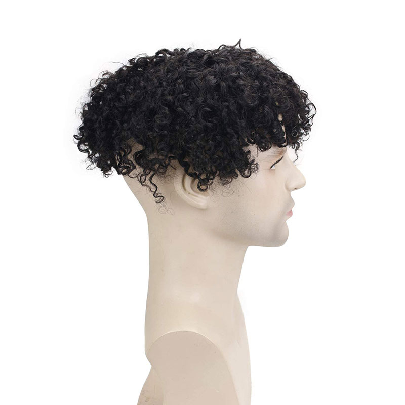 Pwigs Toupee for Men Human Hair Replacement System Hairpieces Soft Thin Super Full Swiss Lace Toupee 10”x8” Base Small Curly Natural Black Color - Image 3