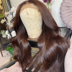 Body Wave #3 Brown Human Hair Wigs For Women Peruvian Remy Hair 13x4 Brown Closure Wig 8-28inch Glueless Lace Wigs 150% Density - Image 4