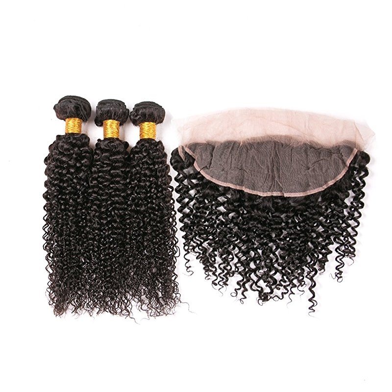 Kinky Curly Hair And Natural Brazilian Lace front Closure Remy Bundles Free Part 13x4 Human Hair - Image 2