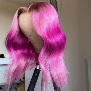 Peruvian Hair Pink Ombre Color Black Root Lace Front Wig - Image 2