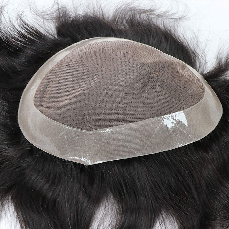 Toupee for Men Human Hair Pieces Fine Mono Lace Top PU Perimeter European Hair Replacement System 7x9inch 1B Color Men Wigs - Image 3