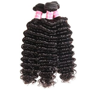 Alternative view of 8a Deep Curly Wave 3 Bundles with Lace Frontal Closure 13×4 Ear to Ear Frontal with Bundles Bleached Knots Unprocessed Brazilian Deep Wave Hair