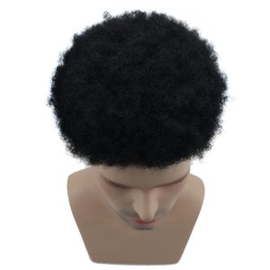 Human Hair Afro Curly Mens Toupee Hairpiece Wig Base with Hard PU Reforced Size 10x8 inch #1B Off Black - Image 16