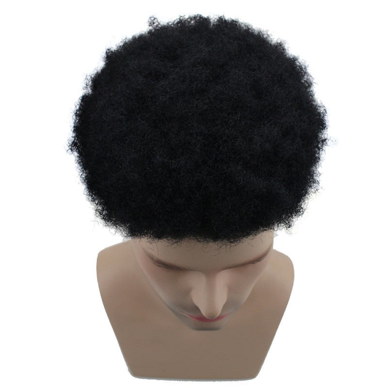 Human Hair Afro Curly Mens Toupee Hairpiece Wig Base with Hard PU Reforced Size 10x8 inch #1B Off Black - Image 16