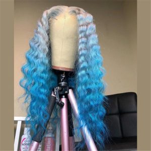 Peruvian Hair Blue Ombre Color Deep Wave Lace Front Wig - Image 2